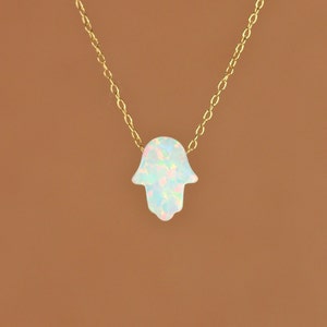 Hamsa necklace - opal hamsa necklace - good luck charm - hand of god - blue hamsa - pink opal - gold hamsa necklace - silver hamsa necklace