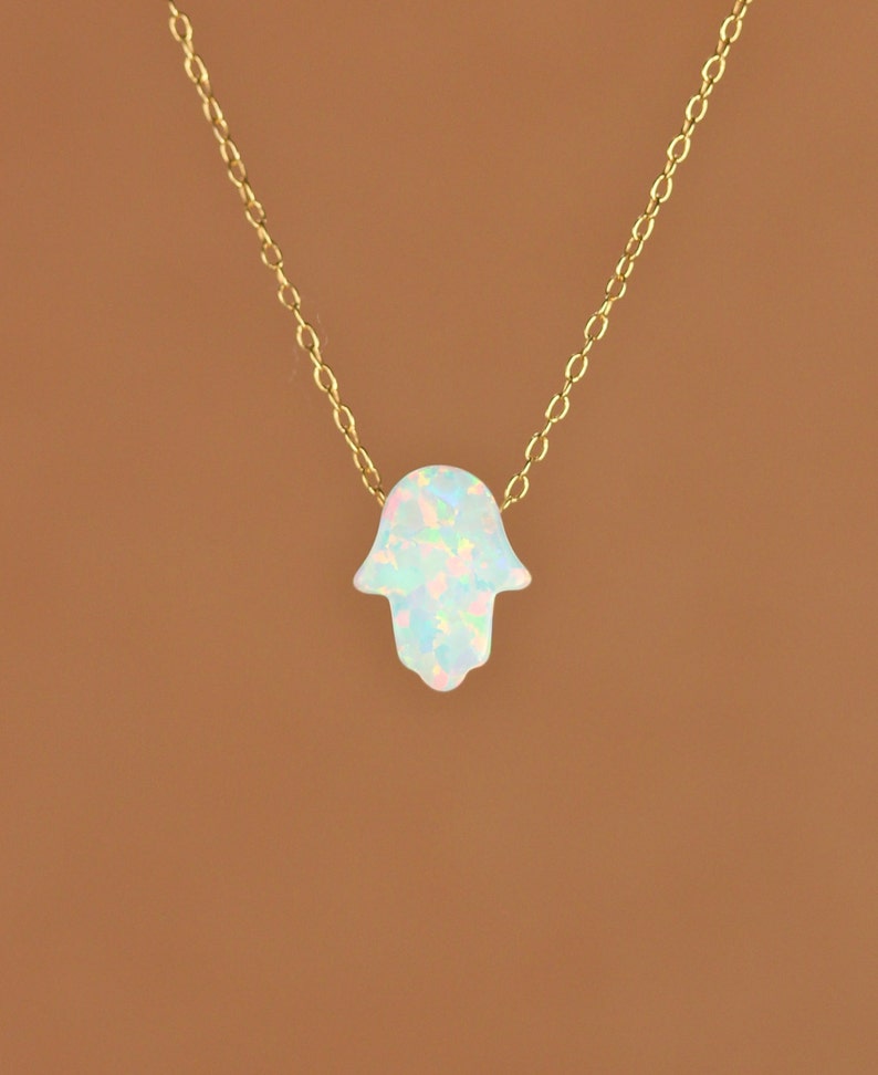Hamsa necklace opal hamsa necklace good luck charm hand Etsy
