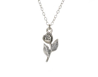 Sterling Silver Rose Necklace: Dainty Floral Pendant