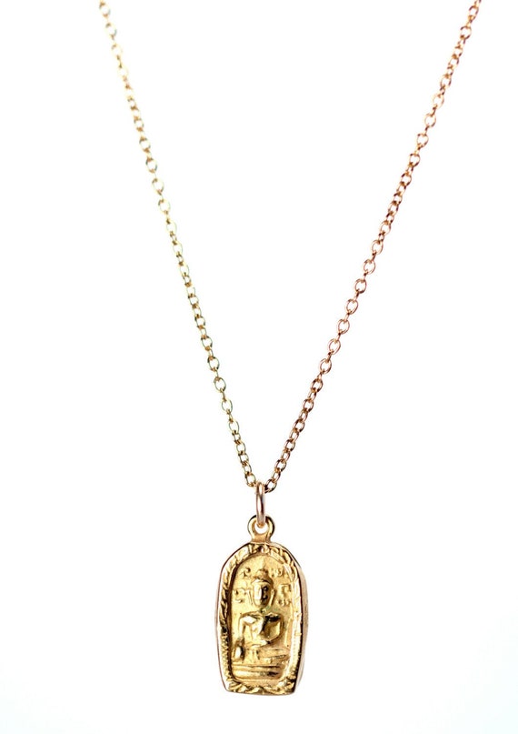 Gold buddha necklace, yoga necklace, meditation necklace, amulet, protection pendant, a gold buddha charm hanging on a 14k gold filled chain