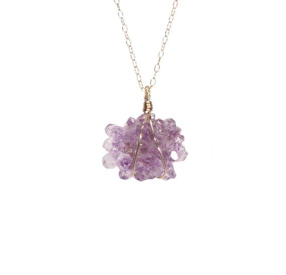 Amethyst necklace, amethyst stalactite, raw crystal star, purple healing crystal, a natural raw amethyst star on a 14k gold filled chain