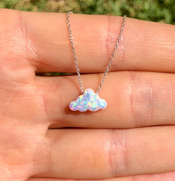 Cloud necklace in silver, opal necklace, opal cloud jewelry, fire opal necklace, cute necklace, best friends necklace