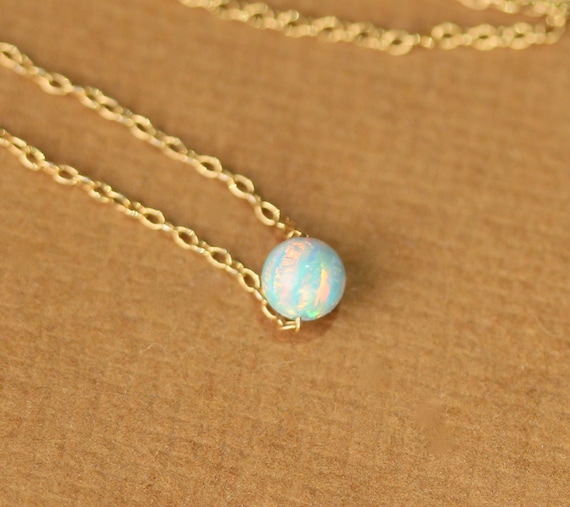 Opal necklace - tiny dot necklace - opal bead necklace - everyday necklace - green opal - a tiny opal bead on a 14k gold vermeil chain