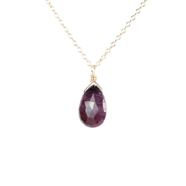 Sugilite necklace - purple stone necklace - cyclosilicate necklace - a drop of purple sugilite wire wrapped onto a 14k gold filled chain