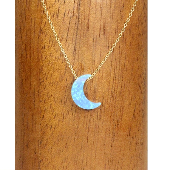 Blue moon necklace - opal moon necklace - moon necklace - a half moon hanging from a 14k gold vermeil or sterling silver chain