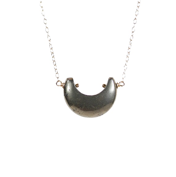 Pyrite necklace, crescent necklace, horseshoe jewelry, good luck charm, moon necklace, lucky necklace, healing stone pendant