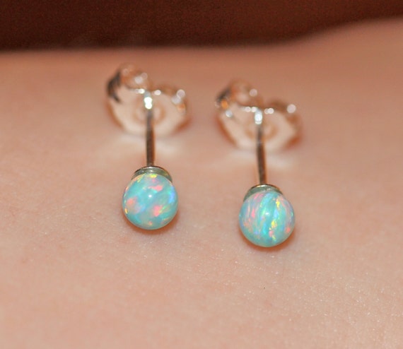 Opal ball earrings - opal studs - opal earrings - ball earrings - simple stud earrings - a set of opal beads set onto sterling silver posts