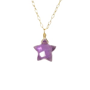 Amethyst star necklace, crystal star pendant, purple star jewelry, February birthstone, healing crystal, celestial necklace, 14k gold filled