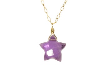 Amethyst Star Necklace: Purple Crystal Celestial Pendant February Birthstone Jewelry