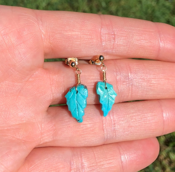 Leaf earrings, turquoise earrings, boho earrings, drop earrings, gold dangle earrings, turquoise leaf earrings, gold filled earrings