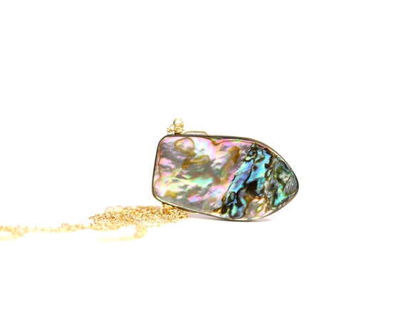 Abalone necklace, rainbow shell jewelry, statement necklace, boho necklace, gift for her, thin gold chain, mother of pearl, kite necklace