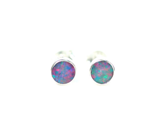 Opal earrings, opal stud earrings, fire opal earrings, dot earrings, everyday earrings, opal doublet, silver opal earrings