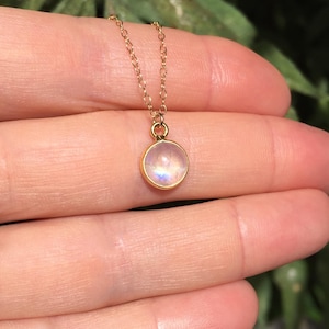 Moonstone necklace, June birthstone jewelry, tiny moonstone, a bezel set polished moonstone on a 14k gold filled chain