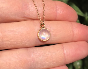 Moonstone Necklace, June Birthstone Jewelry, Tiny Gem Pendant, 14k gold filled chain