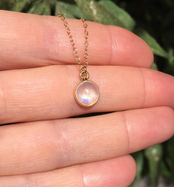 Moonstone necklace, June birthstone jewelry, tiny moonstone, a bezel set polished moonstone on a 14k gold filled chain