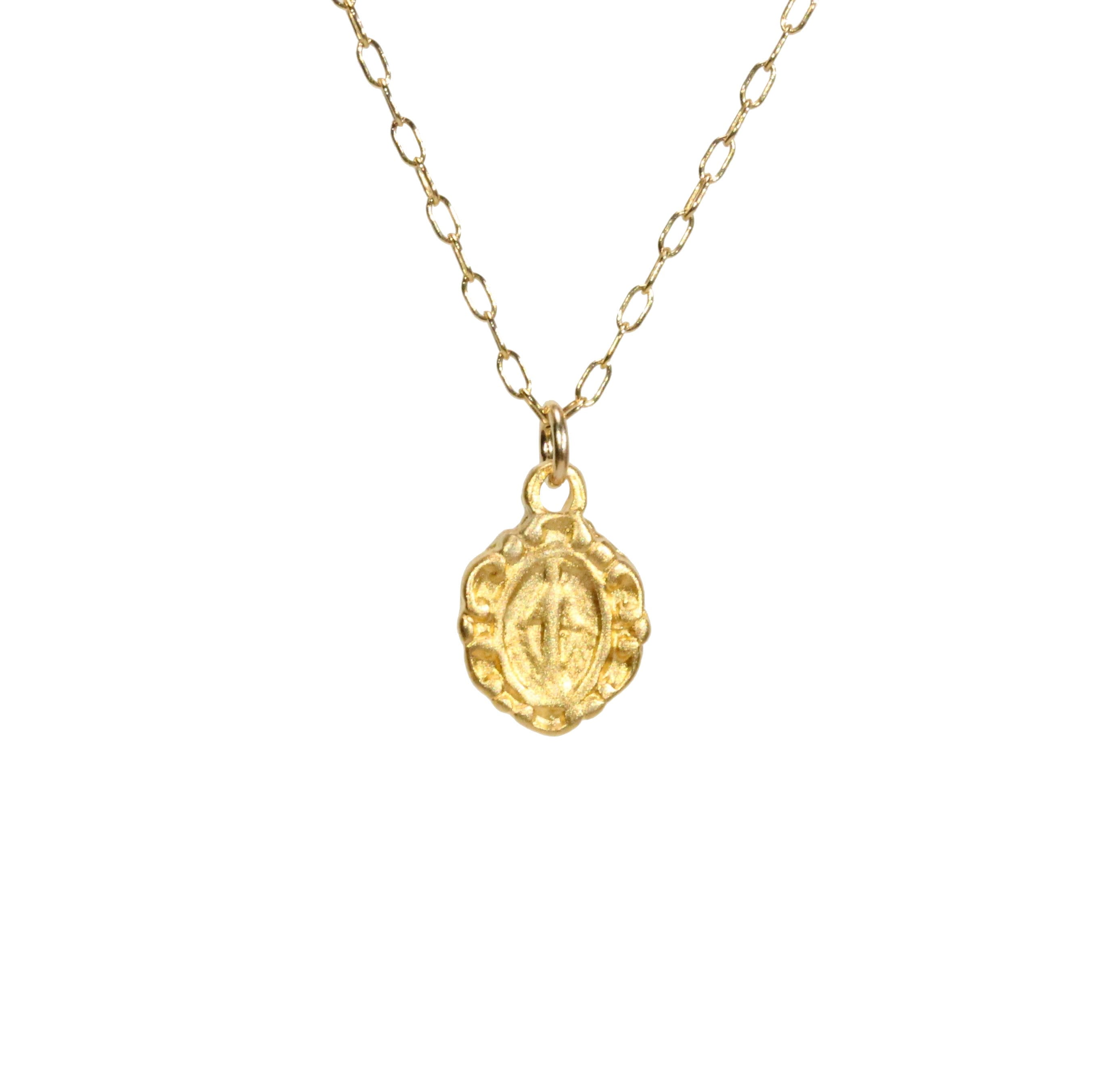 Tiny Virgin Mary Necklace Gold Filled