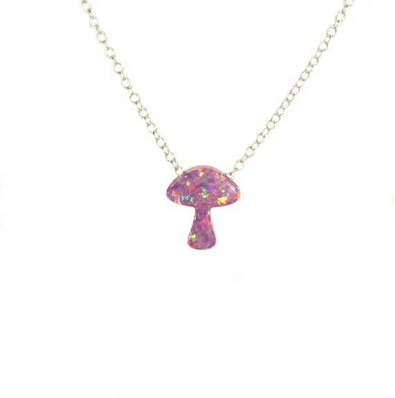 Mushroom necklace,  purple mushroom pendant, opal mushroom jewelry, fire opal jewelry, magic mushroom, shroom on a sterling silver chain