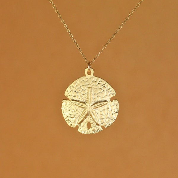 Gold Sand Dollar Necklace: Ocean Sea Star Beach Pendant, Classy 14k Gold Filled Chain