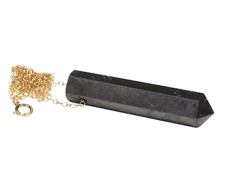 Shungite Pendulum Necklace, Black Pyramid Pendant, Dainty 14K Gold Filled Chain