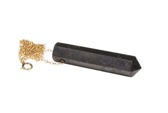 Shungite Pendulum Necklace, Black Pyramid Pendant, Dainty 14K Gold Filled Chain
