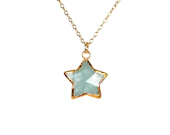 Aquamarine necklace - star necklace - gold star necklace - crystal star necklace