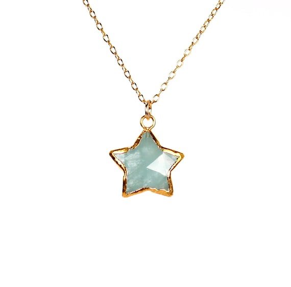 Aquamarine necklace - star necklace - gold star necklace - crystal star necklace