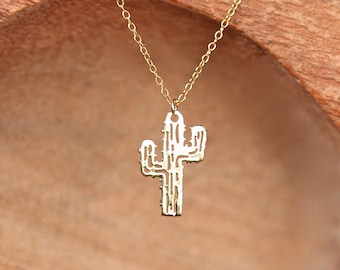 Cactus necklace, desert necklace, wild west necklace, festival necklace, cute gift idea, gold cactus
