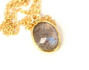 Labradorite Necklace, 14k Gold Filled Chain, Rainbow Crystal Pendant