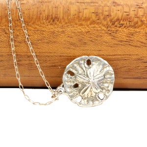 Sand dollar necklace, beach necklace, summer, sea star jewelry, gold sand dollar necklace, a sterling silver sand dollar on a silver chain image 3