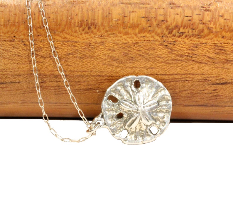Sand dollar necklace, beach necklace, summer, sea star jewelry, gold sand dollar necklace, a sterling silver sand dollar on a silver chain image 3
