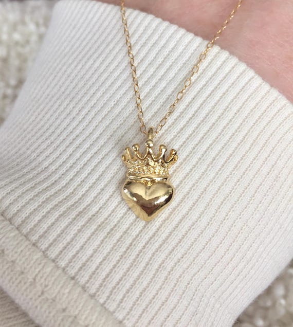 Heart and Crown Necklace: Queen of My Heart Anniversary Pendant, 14K Gold Filled Chain