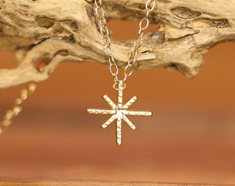 Starburst necklace, snowflake necklace, celestial necklace, frozen necklace, twinkle necklace, star necklace, dainty gold filled necklace