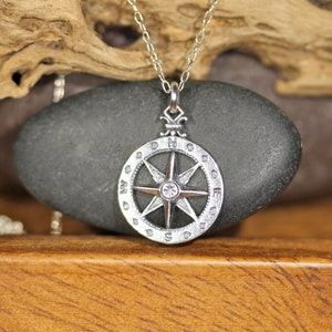 Compass necklace in sterling silver, wanderlust necklace, true north, nautical compass pendant, travelers necklace, going away gift