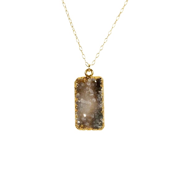 Raw crystal necklace, gold bar necklace, rectangle necklace, druzy necklace, black crystal quartz pendant, 14k gold filled chain