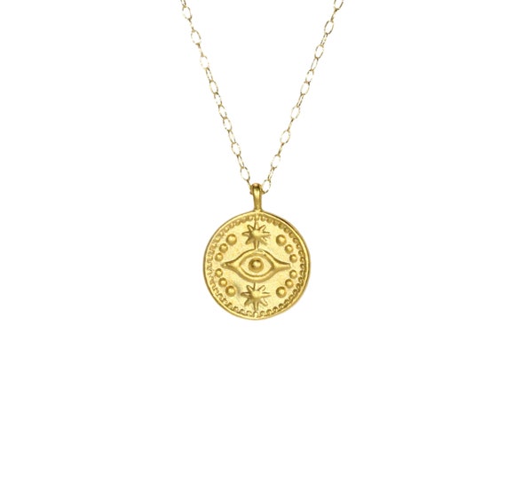 Gold evil eye necklace, sterling silver eye pendant, third eye necklace, crying eye, fortune teller, witchy, boho, 14k gold filled