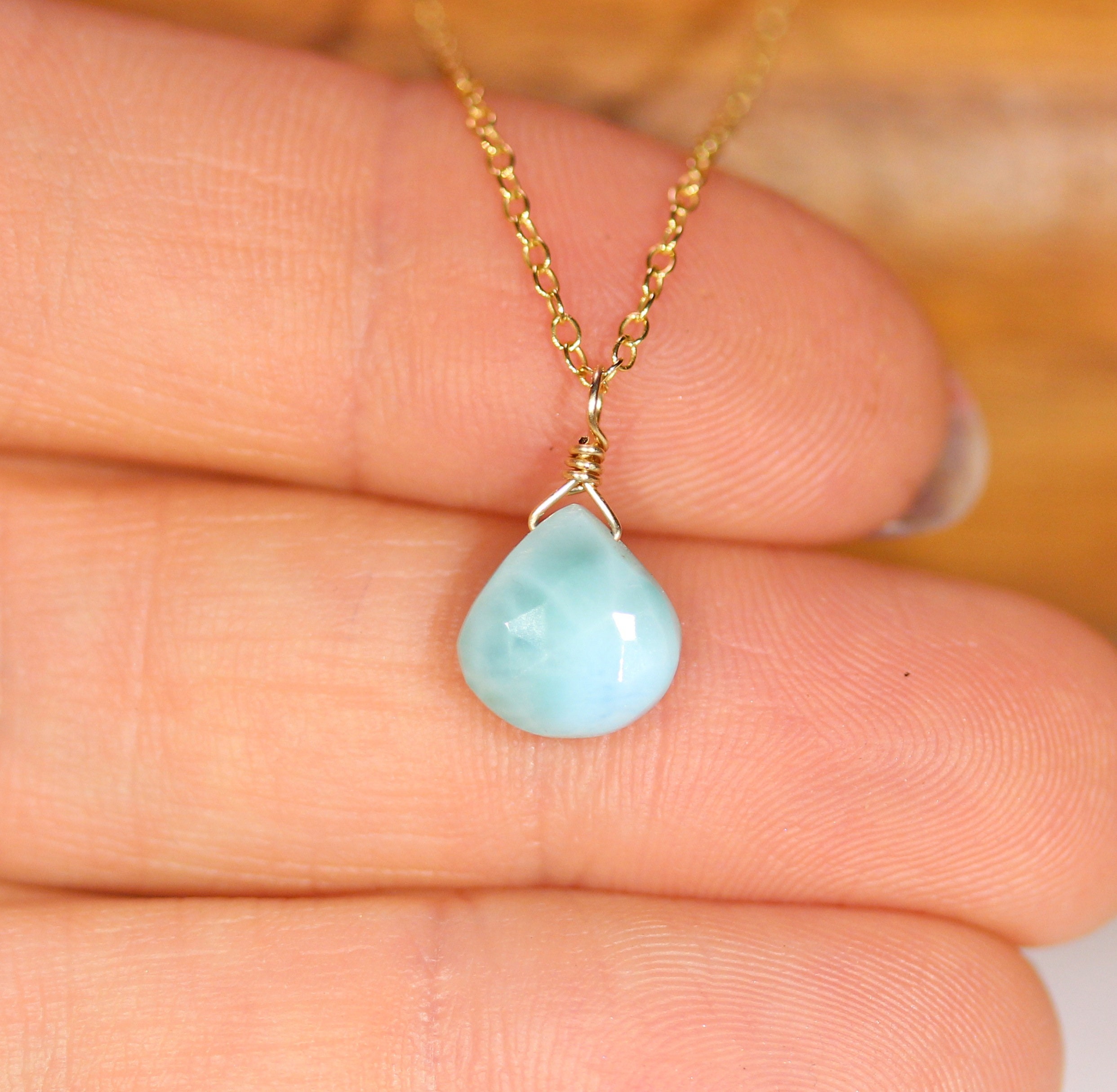 Larimar necklace blue stone drop necklace something blue Etsy