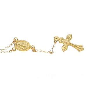 Gold rosary necklace, Crucifix necklace, Virgin Mary rosary, religious jewelry, miraculous medal, 14k gold filled chain