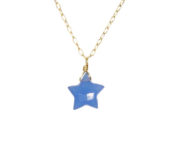 Blue chalcedony necklace, blue star necklace, celestial necklace, superstar, layering necklace, crystal star, 14k gold filled chain