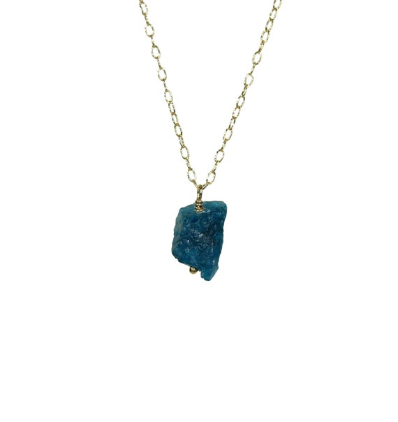 Blue apatite necklace, raw crystal necklace, blue crystal pendant, ocean blue, healing stone necklace, layering necklace, boho jewelry