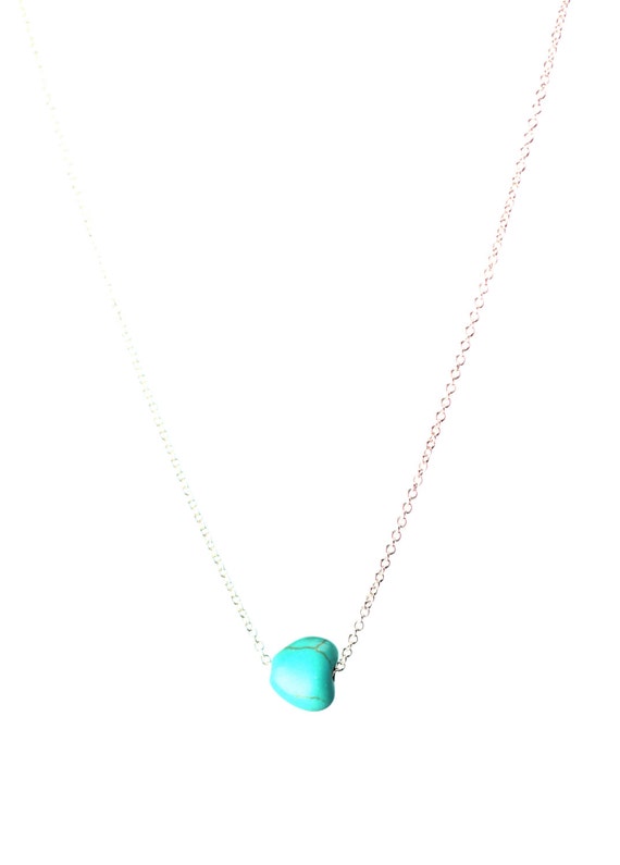 Tiny necklace - tiny turquoise necklace - little heart - delicate and dainty - a little turquoise heart on a sterling silver or gold chain