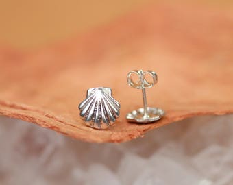 Silver shell earrings - beachy earrings - scallop earrings - tiny shell stud earrings - tiny silver earrings - sea shell jewelry
