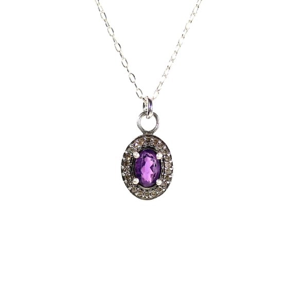 Diamond and amethyst necklace, february birthstone jewelry, diamond necklace, amethyst necklace, gift for her