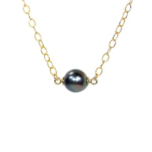 Tahitian Pearl Necklace, south sea pearl jewelry, AA Tahitian pearl pendant, black pearl, Tahitian peacock pearl, floating pearl necklace