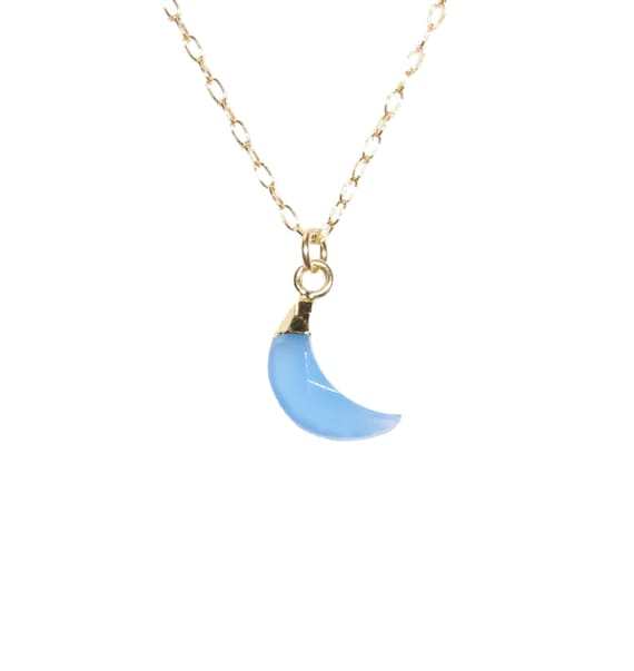 Blue moon necklace, crescent moon jewelry, blue chalcedony lunar necklace, a little blue crystal moon pendant on a 14k gold filled chain