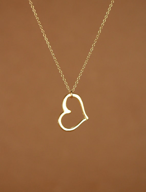 Heart necklace - love necklace - heart outline - gold heart necklace - a 14k gold vermeil heart outline hanging from 14k gold filled chain