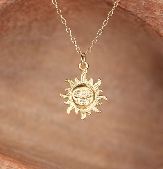 Smiling sun necklace - you are my sunshine - sunshine necklace - gold sun - a gold vermeil sun pendant on a 14k gold filled chain - MD