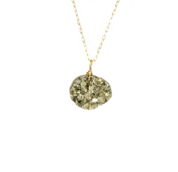 Pyrite necklace, healing crystal necklace, mineral necklace, rock necklace, dainty 14k gold filled chain, raw stone pendant