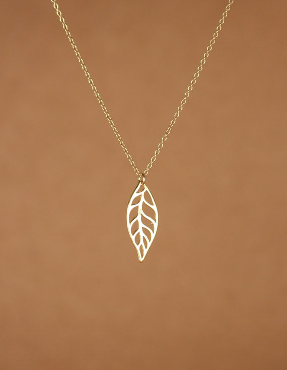 Leaf necklace, dainty petal necklace, nature lover jewelry, a gold vermeil leaf outline of a 14k gold vermeil chain