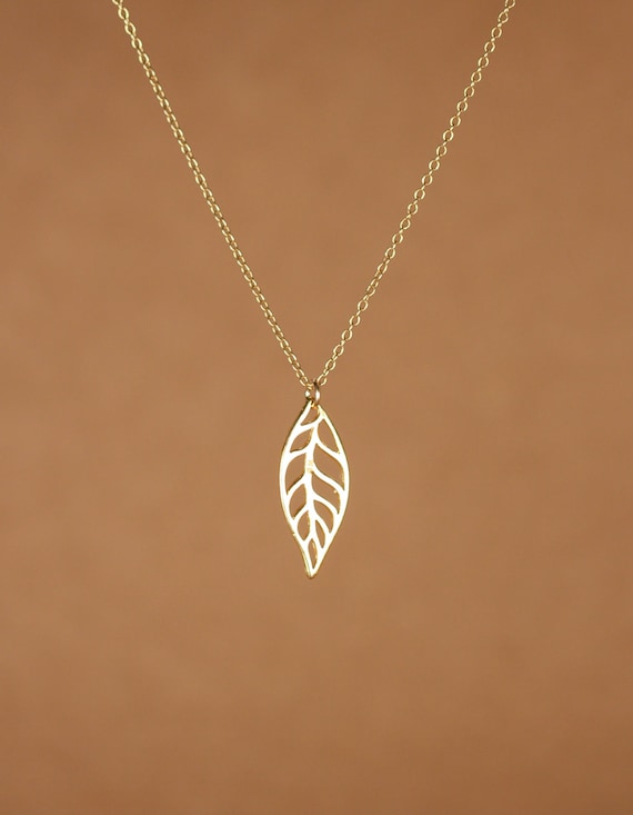 Leaf necklace, dainty petal necklace, nature lover jewelry, a gold vermeil leaf outline of a 14k gold vermeil chain