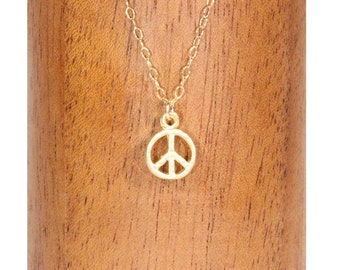 Peace sign necklace, dainty gold peace symbol jewelry, best friends gift, layering necklace, 14k gold filled chain